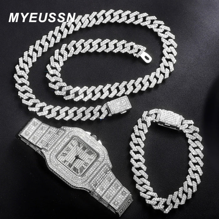 Hip Hop Cuban Chain Set mit Uhr und Armband
