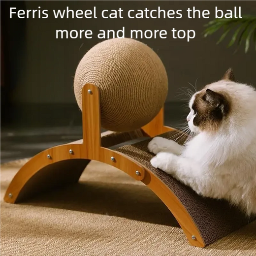 2-in-1-Katzen-Kratzball mit Sisal und Holzgestell