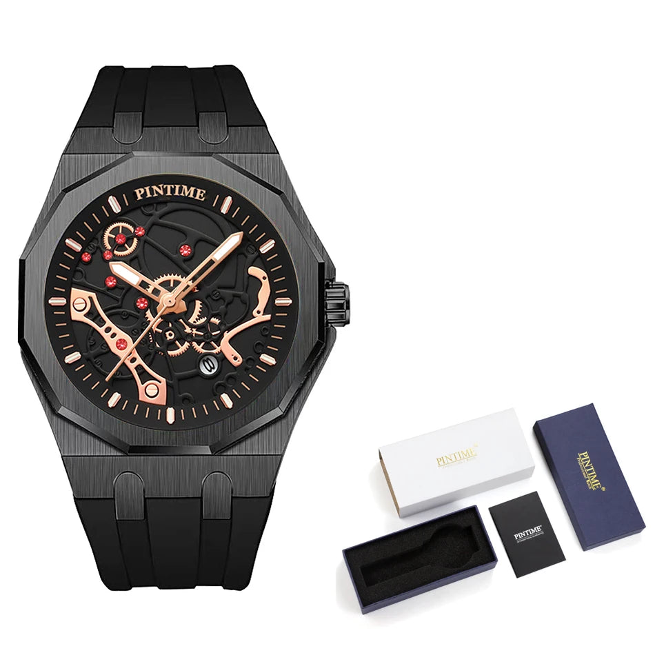 PINTIME Herren-Quarzuhr im Retro-Stil mit Silikonarmband