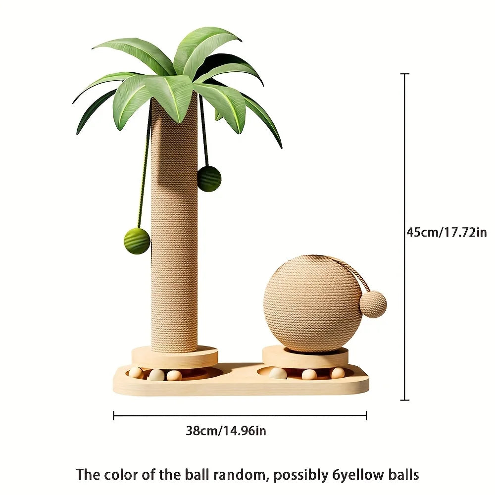 Katzen-Kratzsäule im Palmen-Design mit Spielbällen