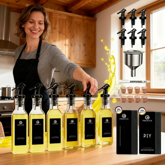 Öl- und Essigflasche 6er-Set aus Glas