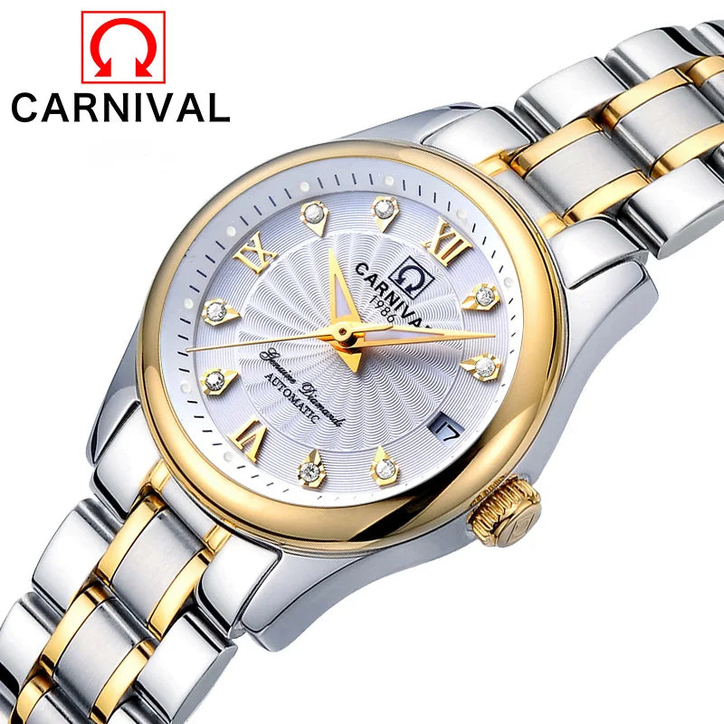 CARNIVAL Damen-Automatikuhr aus Edelstahl mit Saphirglas