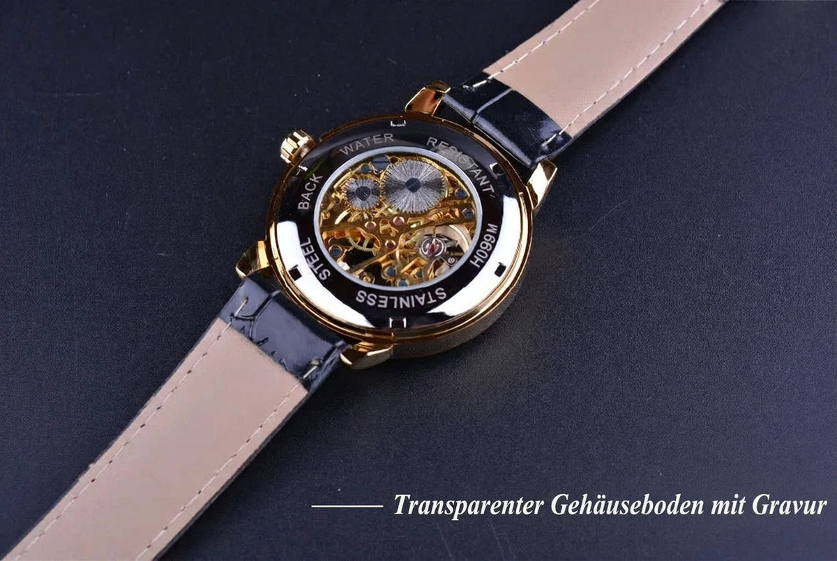 FORSINING Herren-Skelettuhr mit Lederarmband und Handaufzug