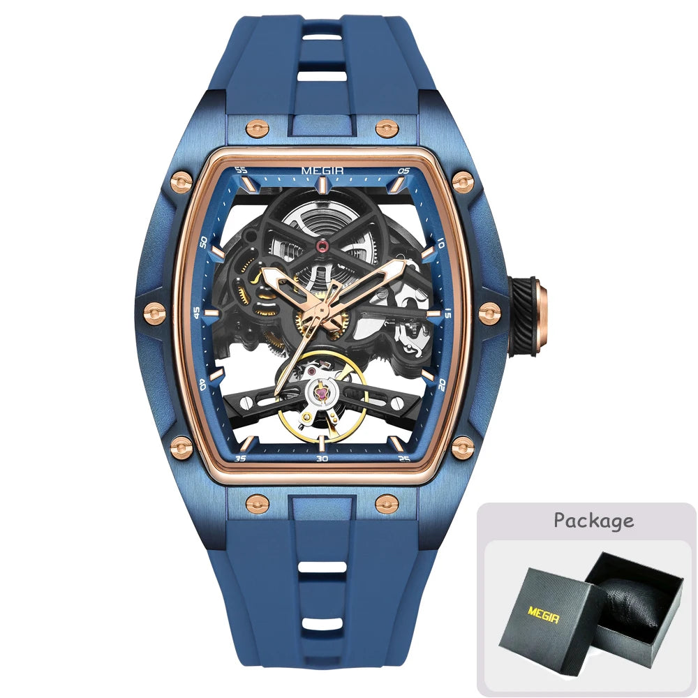 MEGIR Herren-Automatikuhr MG-2242 mit Skelettdesign und Silikonarmband