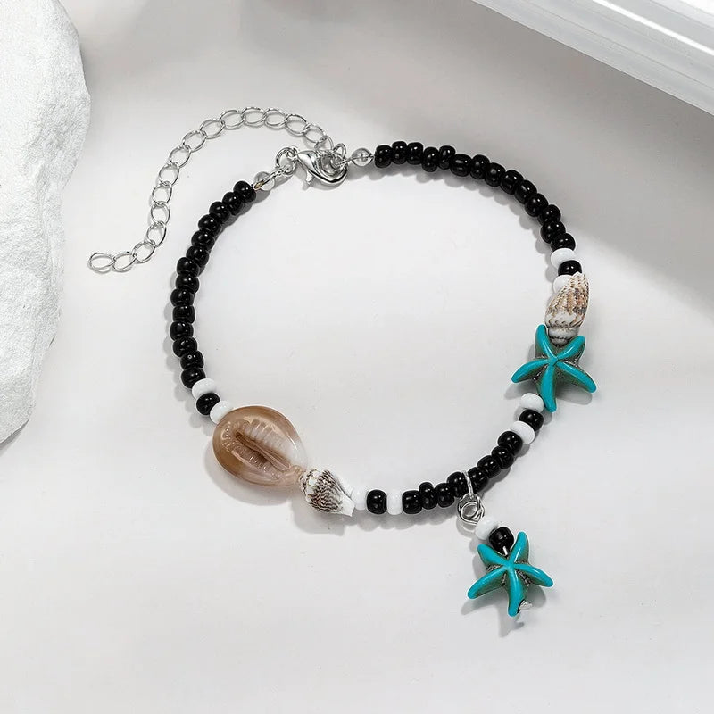 Fußkette Boho – Muschel, Seestern & Reisperlen, handgefertigt, Ansicht 3