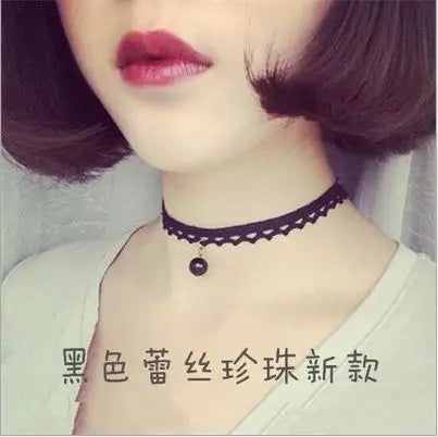 Samt-Spitzen Choker Halskette – Vintage Gothic | Damen, Black pearl 07
