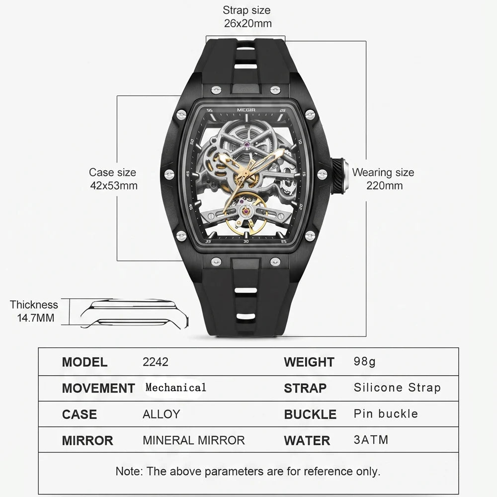 MEGIR Herren-Automatikuhr MG-2242 mit Skelettdesign und Silikonarmband