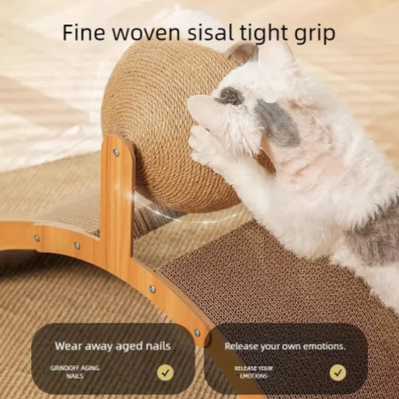 2-in-1-Katzen-Kratzball mit Sisal und Holzgestell