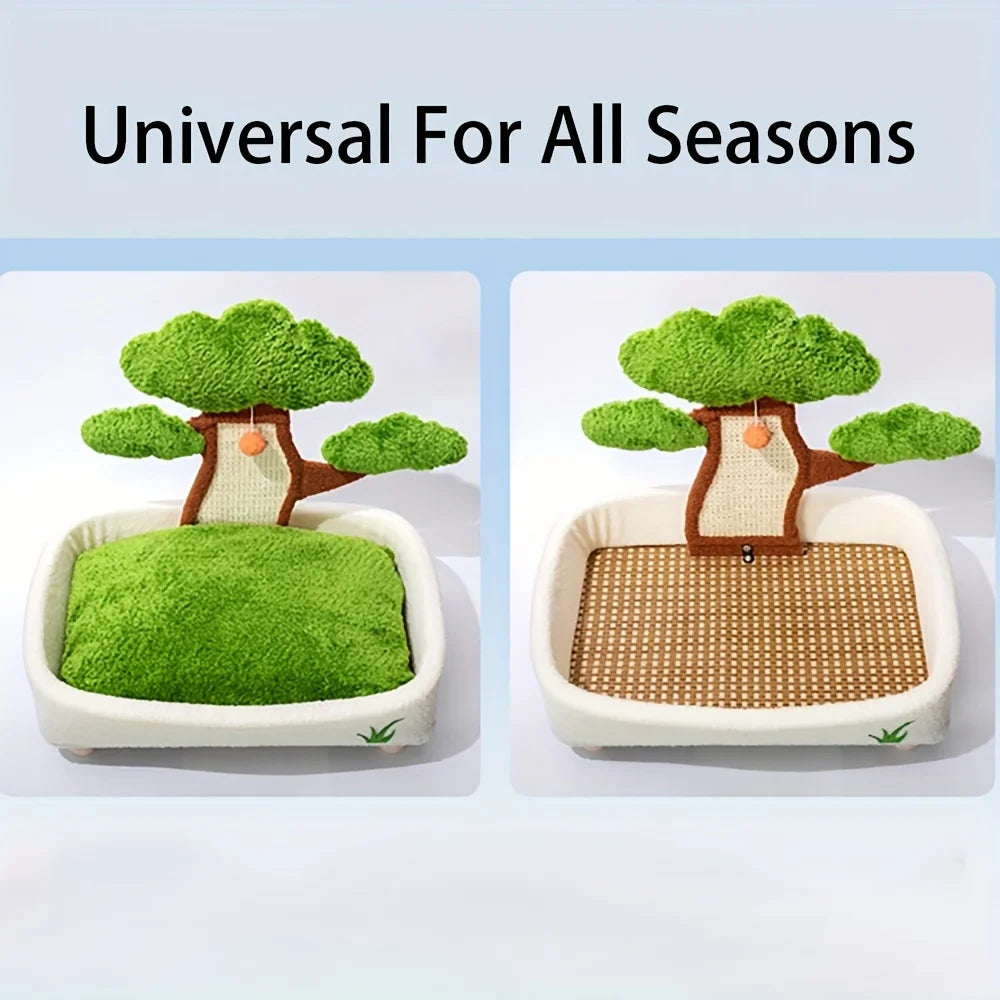 2-in-1-Katzenbett mit Kratzbrett im Tannenbaum-Design
