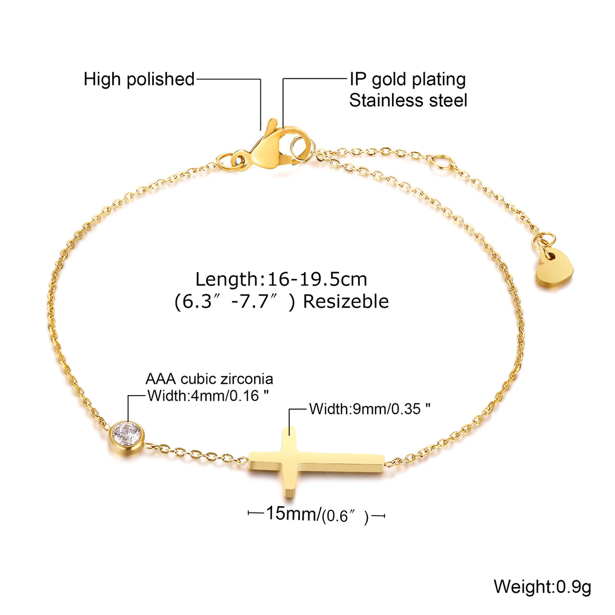 Edelstahl Zirkonia Kreuz Armband Damen – Dünne Kette | 20 Designs, Ansicht 5