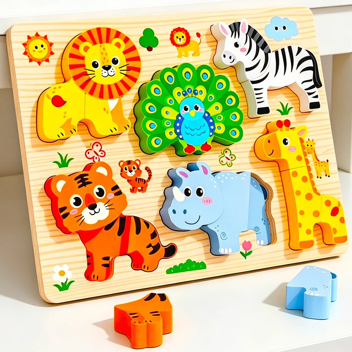 3D-Holzpuzzle für Kinder mit Tiermotiven