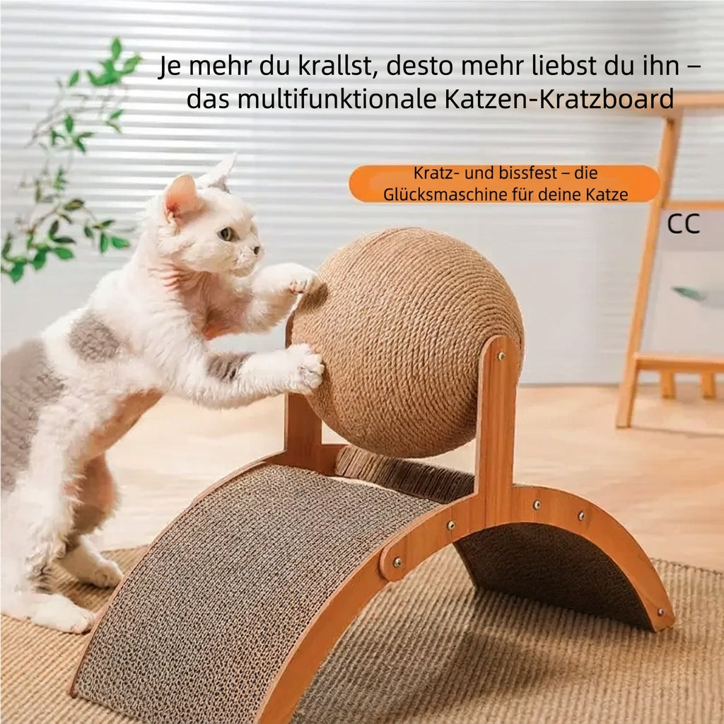 2-in-1-Katzen-Kratzball mit Sisal und Holzgestell