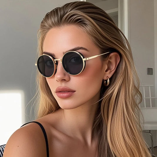 Klassische Sonnenbrille Rund Metall Verlaufsglas, Ansicht 2