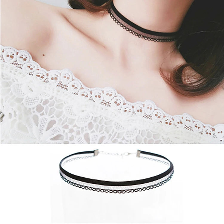 Samt-Spitzen Choker Halskette – Vintage Gothic | Damen, Elastic 23