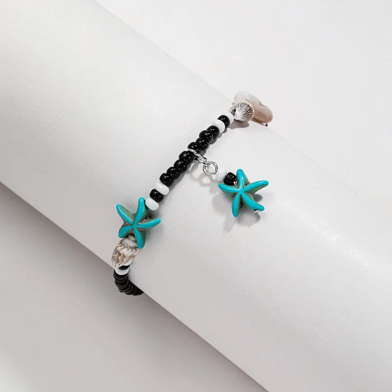 Fußkette Boho – Muschel, Seestern & Reisperlen, handgefertigt, Ansicht 2
