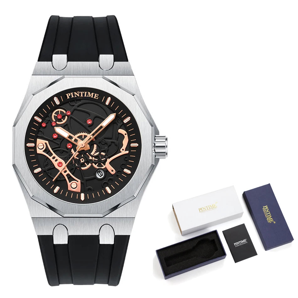 PINTIME Herren-Quarzuhr im Retro-Stil mit Silikonarmband