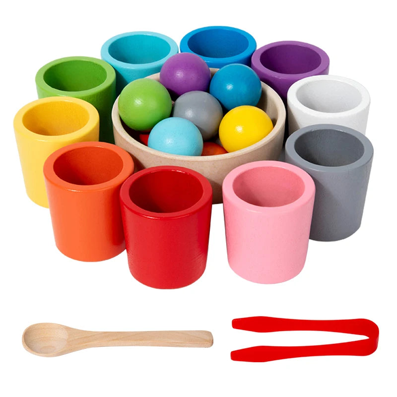 Montessori-Farbzuordnungsspiel aus Holz mit Bechern