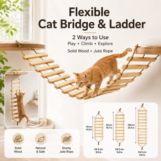 Flexible Katzen-Hängebrücke aus Naturholz