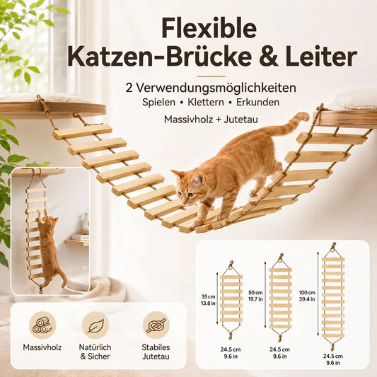 Flexible Katzen-Hängebrücke aus Naturholz