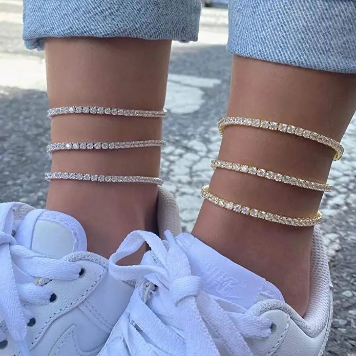 Zirkonia Tennis-Fußkette – Iced Out Stil | Damen, Ansicht 3
