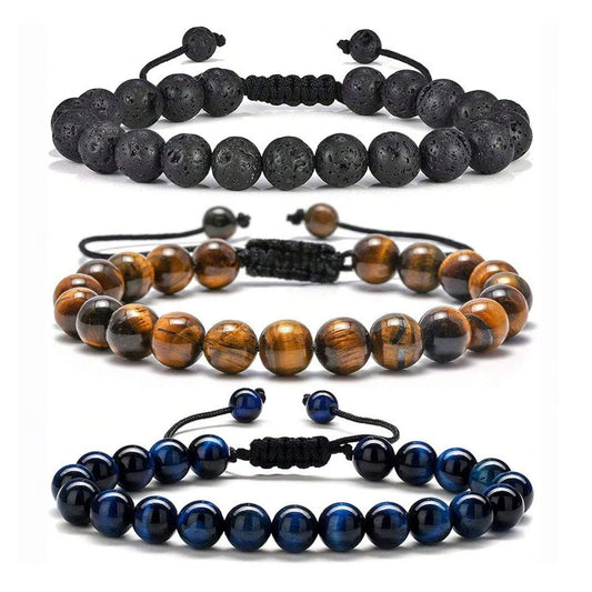Armband Naturstein Tigerauge & Lavastein – Schutz, Stärke & Handarbeit