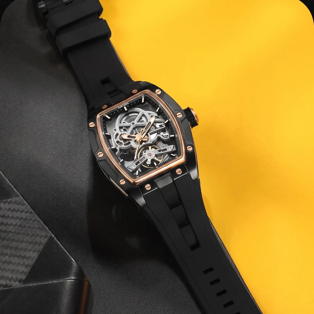 MEGIR Herren-Automatikuhr MG-2242 mit Skelettdesign und Silikonarmband