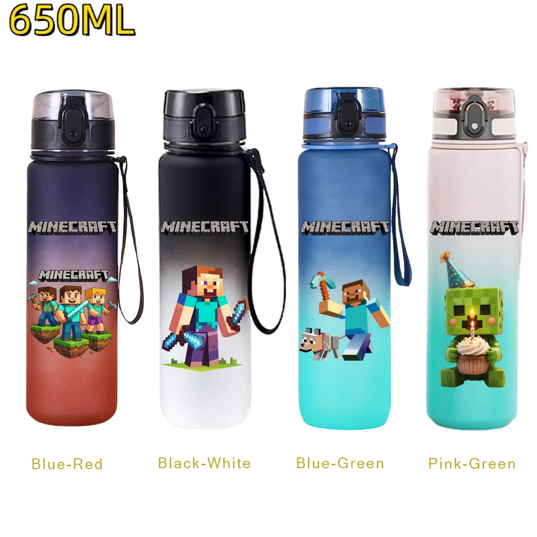 Minecraft Trinkflasche 650 ml – Auslaufsichere Sportflasche für Schule, Sport & Freizeit