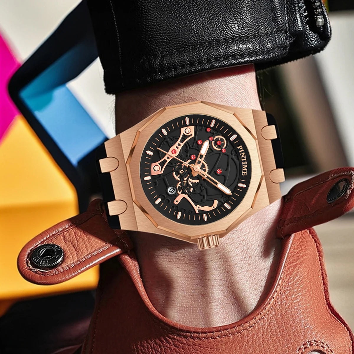 PINTIME Herren-Quarzuhr im Retro-Stil mit Silikonarmband