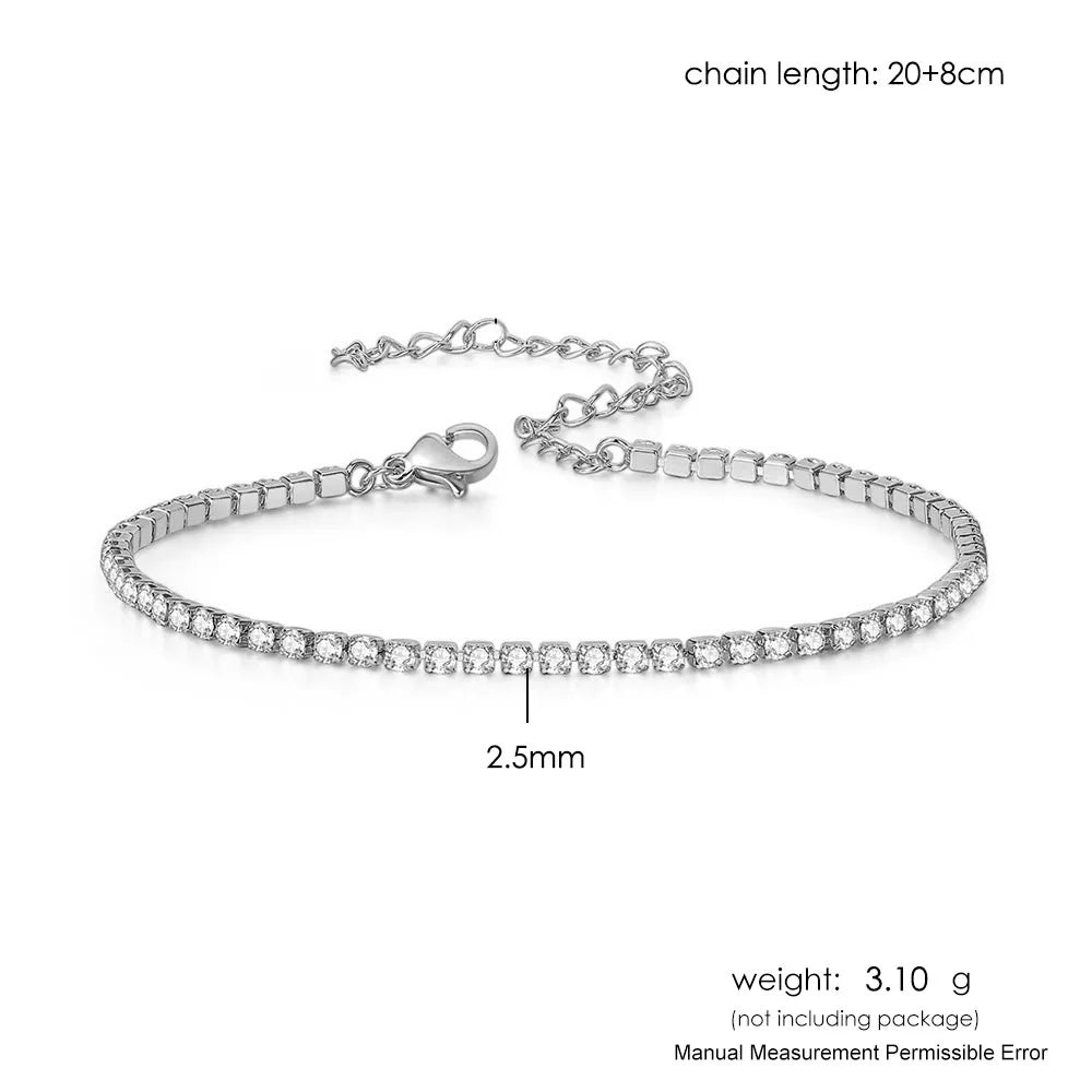 Zirkonia Tennis-Fußkette – Iced Out Stil | Damen, 2.5mm silver color