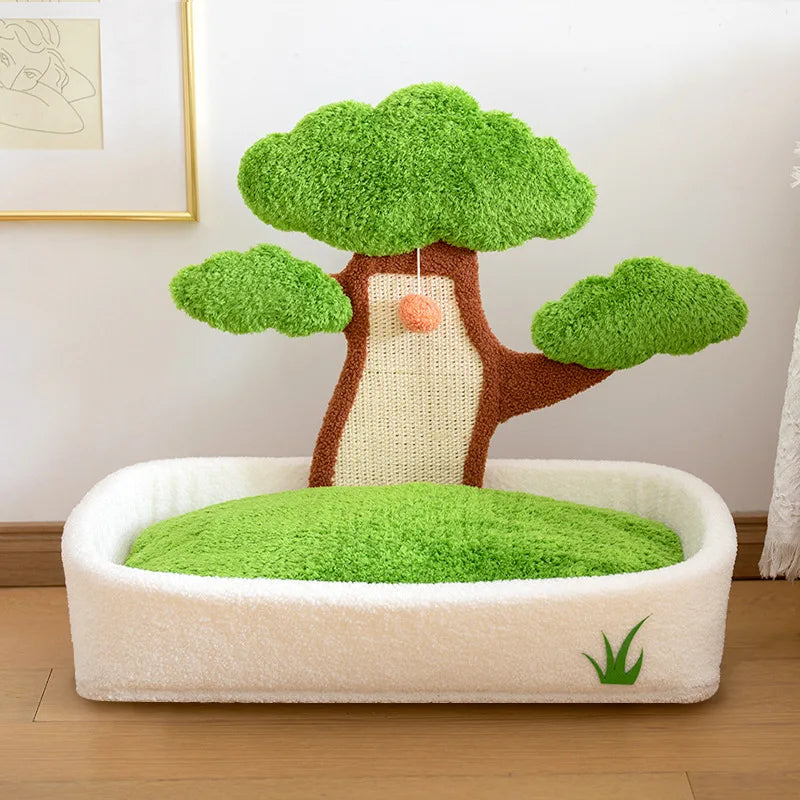 2-in-1-Katzenbett mit Kratzbrett im Tannenbaum-Design