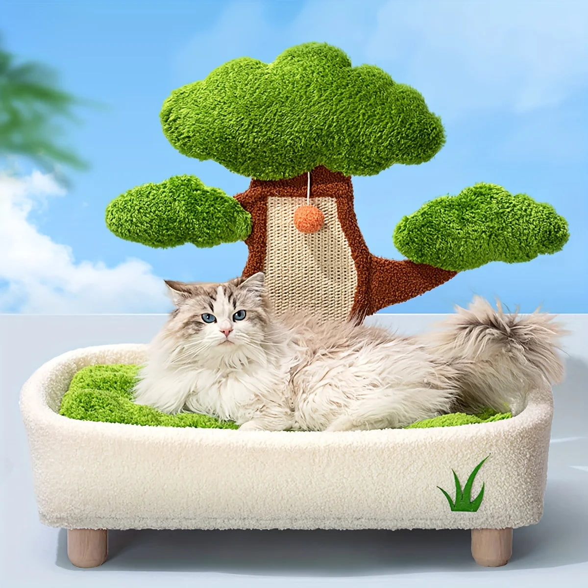 2-in-1-Katzenbett mit Kratzbrett im Tannenbaum-Design