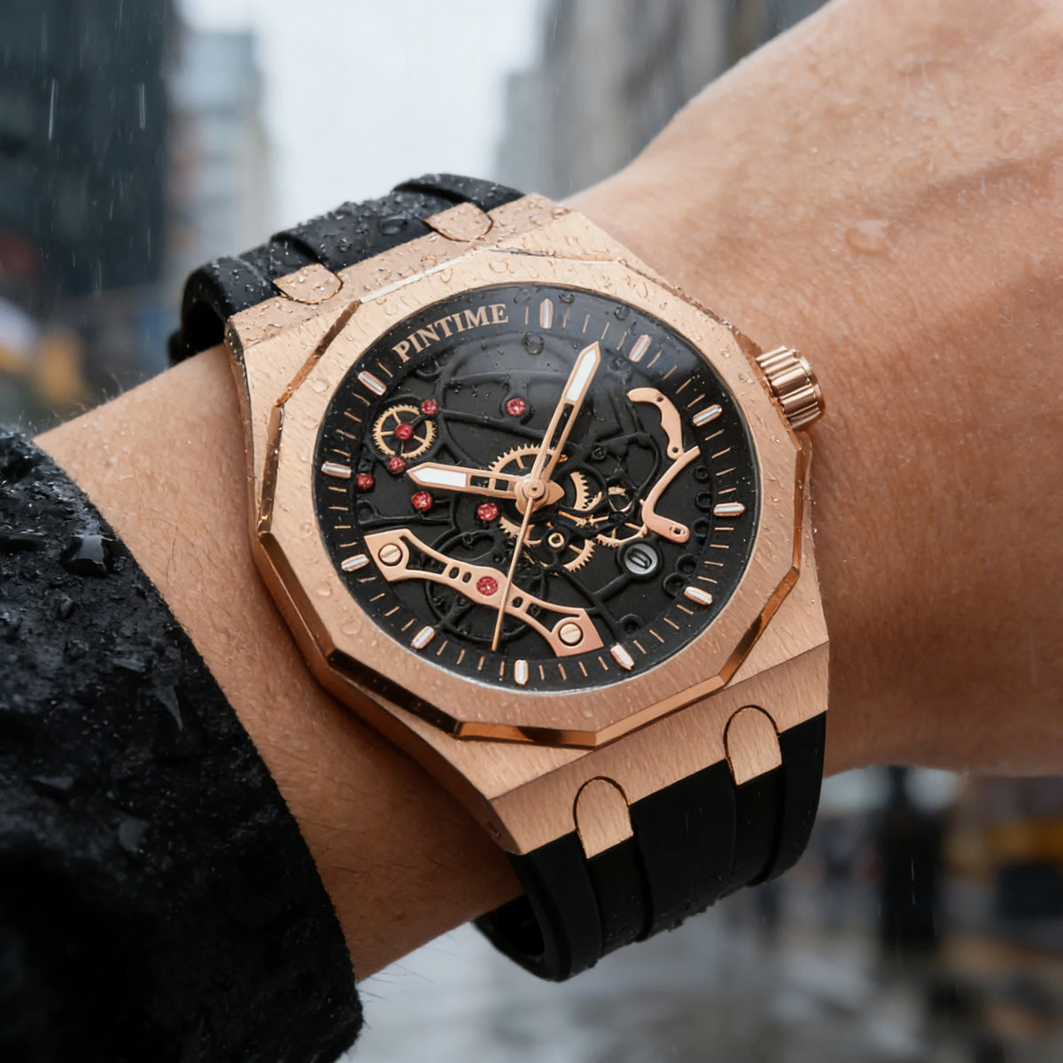 PINTIME Herren-Quarzuhr im Retro-Stil mit Silikonarmband