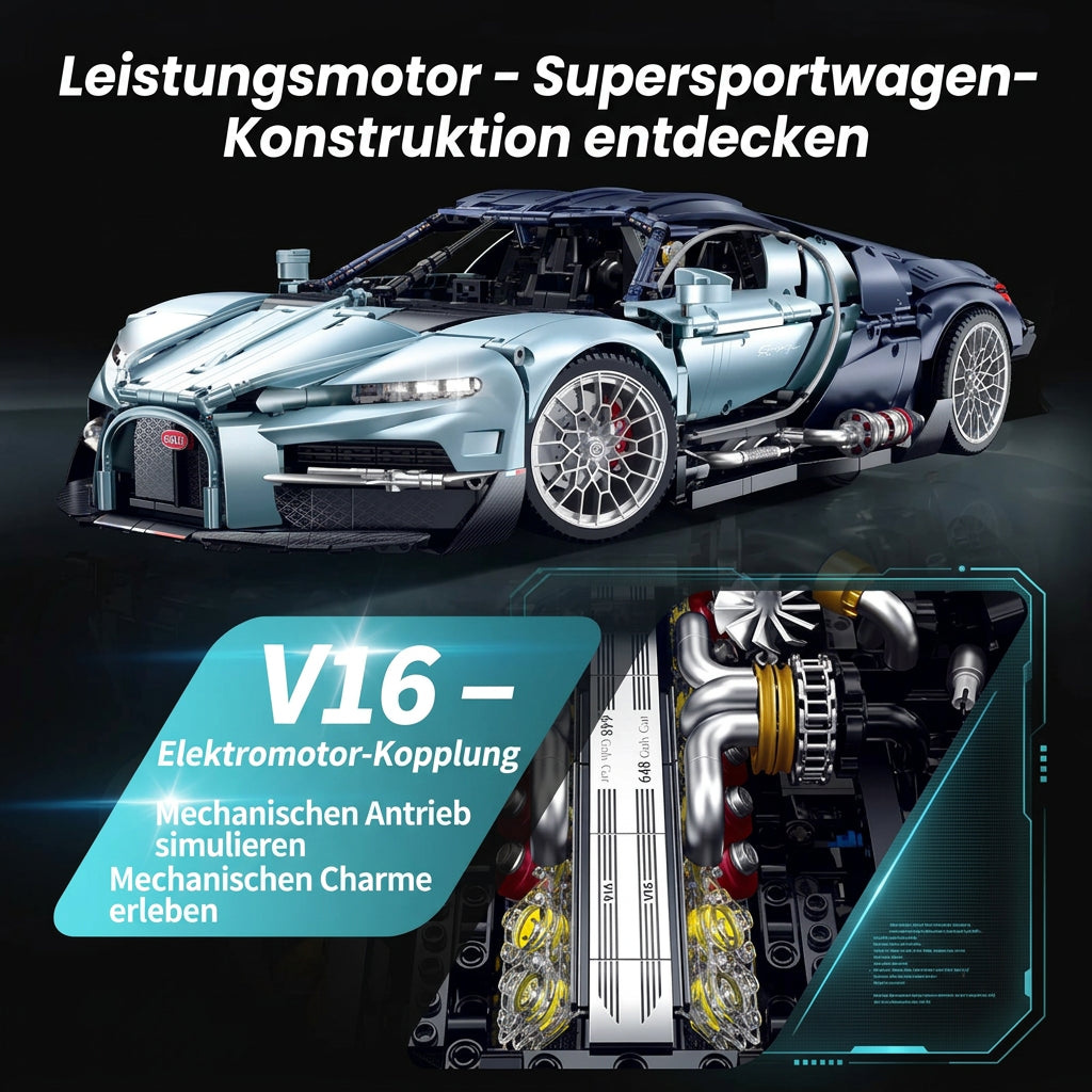 Bugatti Tourbillon Bausteine – MOC-Modell 1:8, 3719 Teile, für Erwachsene