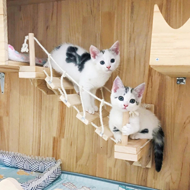 Katzen-Kletterbrücke aus Holz zur Wandmontage