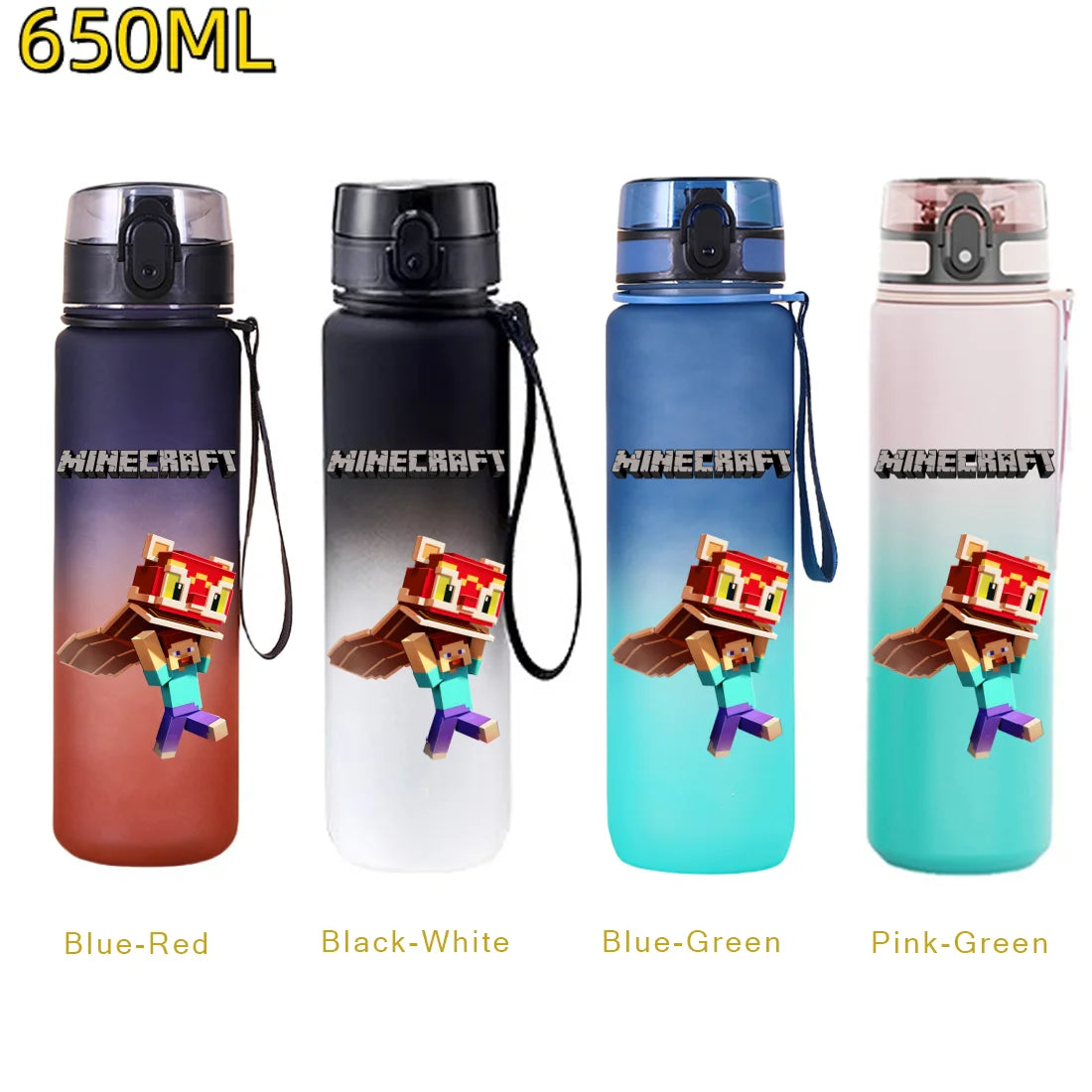 Minecraft Trinkflasche 650 ml – Auslaufsichere Sportflasche für Schule, Sport & Freizeit