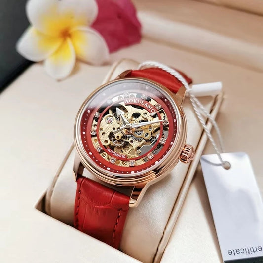 Aogulas Damen Automatikuhr mechanisch mit Diamanten wasserdicht