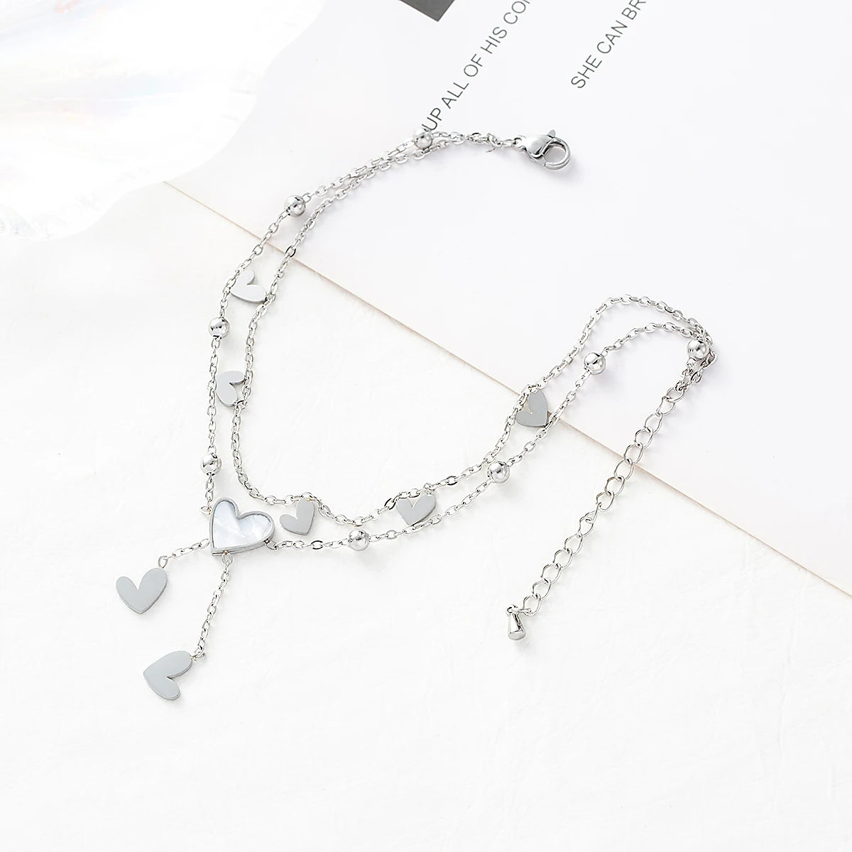 Edelstahl-Fußkette Herz & Muschel – Mehrlagig | Damen, Ansicht 4