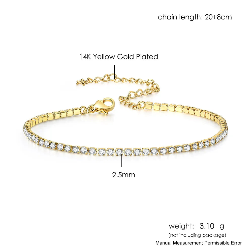 Zirkonia Tennis-Fußkette – Iced Out Stil | Damen, 2.5mm gold color