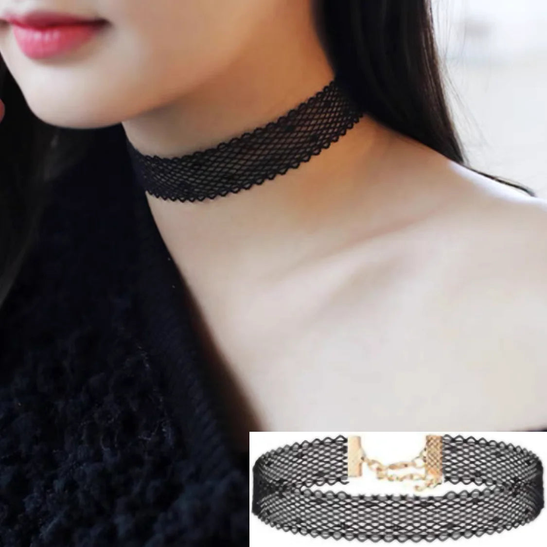 Samt-Spitzen Choker Halskette – Vintage Gothic | Damen, Ansicht 14