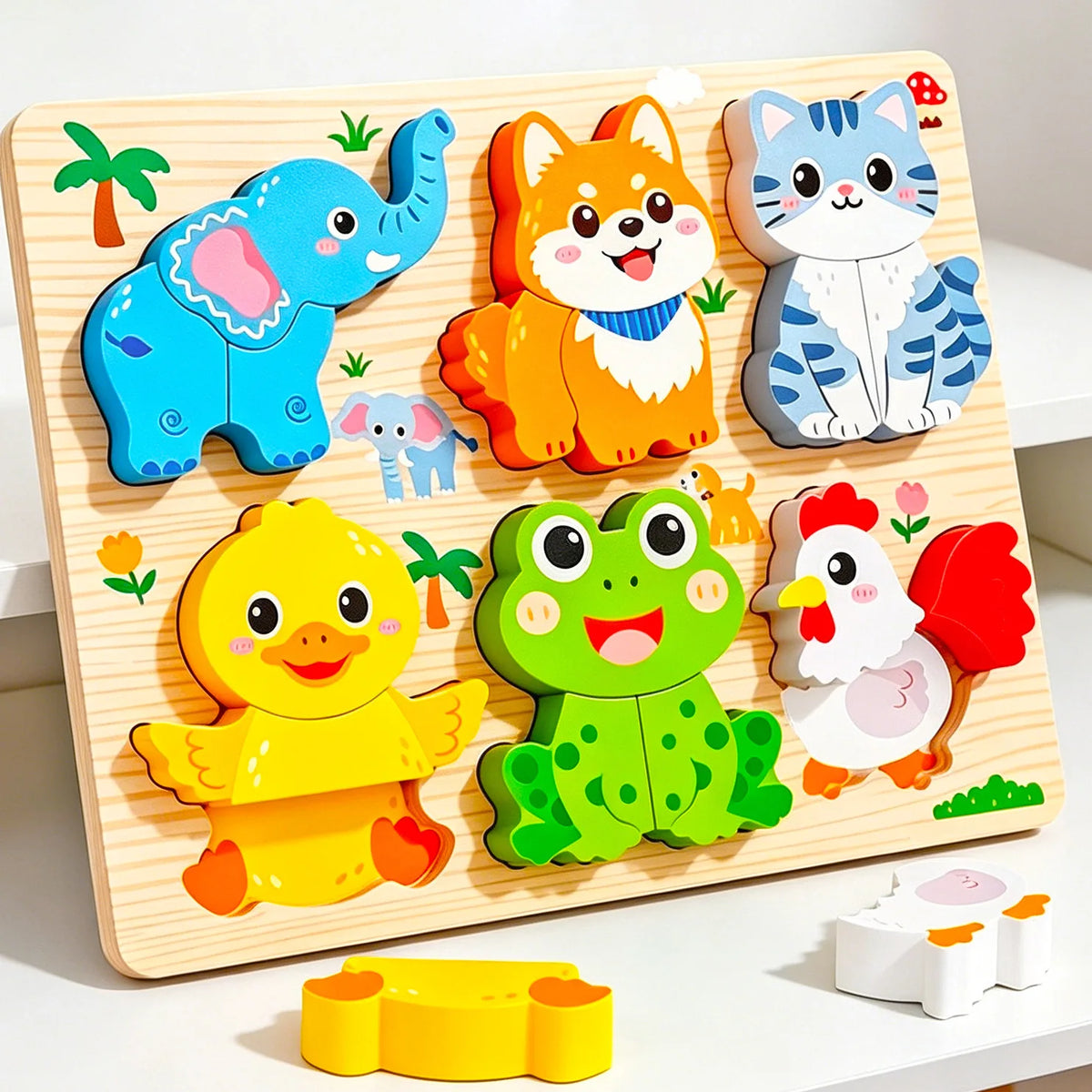 3D-Holzpuzzle für Kinder mit Tiermotiven