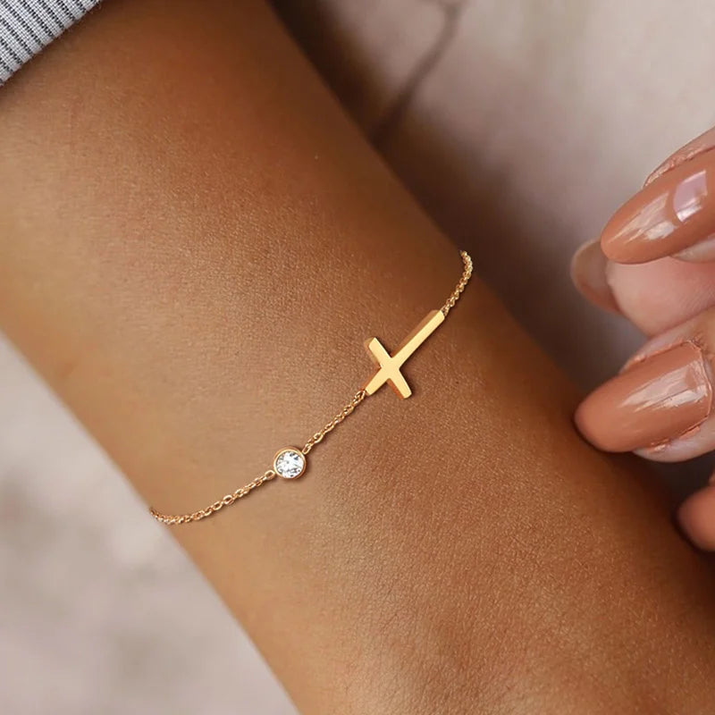 Edelstahl Zirkonia Kreuz Armband Damen – Dünne Kette | 20 Designs, Ansicht 2