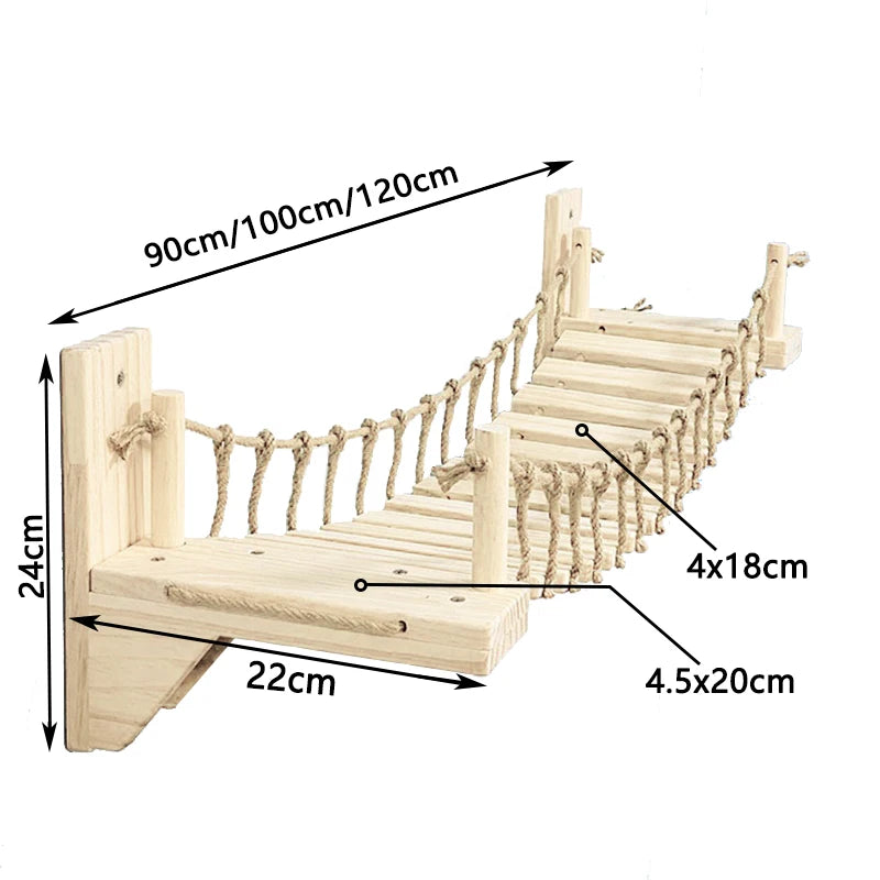Katzen-Kletterbrücke aus Holz zur Wandmontage
