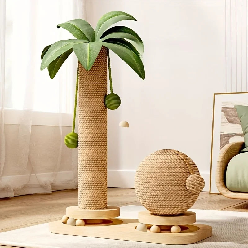 Katzen-Kratzsäule im Palmen-Design mit Spielbällen
