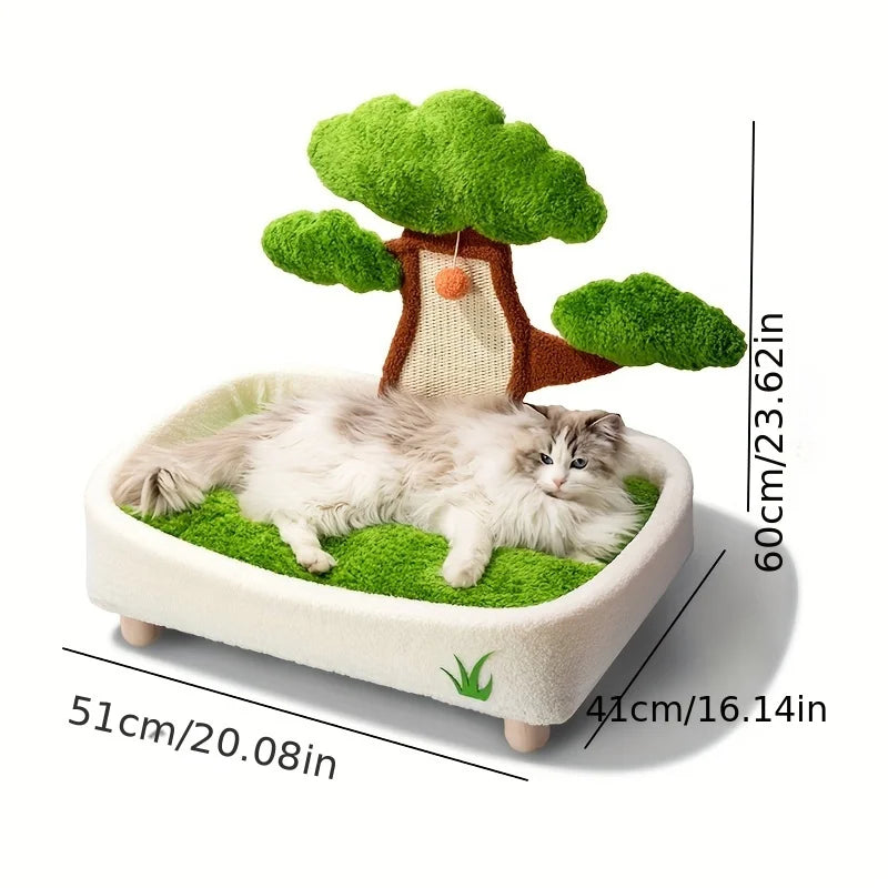 2-in-1-Katzenbett mit Kratzbrett im Tannenbaum-Design