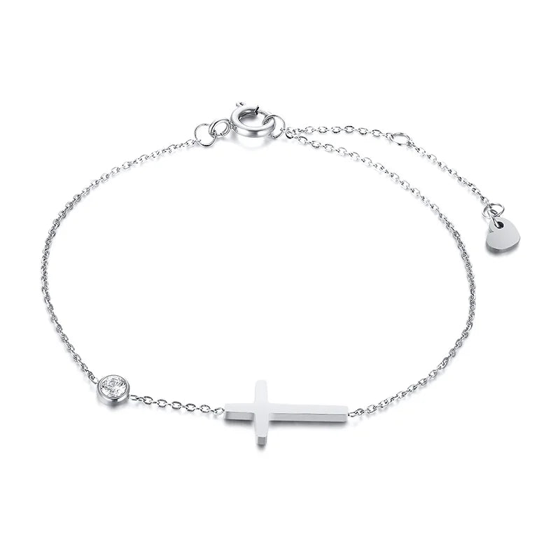 Edelstahl Zirkonia Kreuz Armband Damen – Dünne Kette | 20 Designs, Modell 8