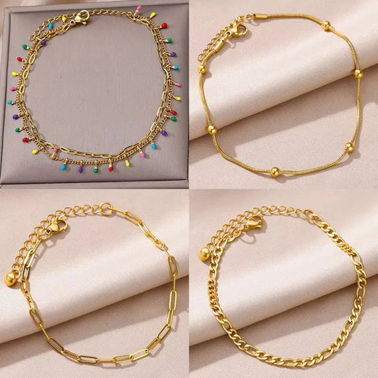 Fußkette Edelstahl Boho – vergoldet, farbenfroh & stilvoll