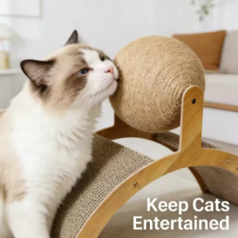 2-in-1-Katzen-Kratzball mit Sisal und Holzgestell