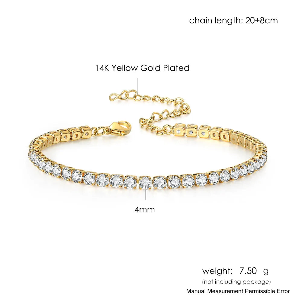 Zirkonia Tennis-Fußkette – Iced Out Stil | Damen, 4mm gold color