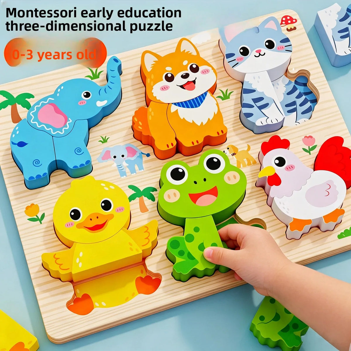 3D-Holzpuzzle für Kinder mit Tiermotiven