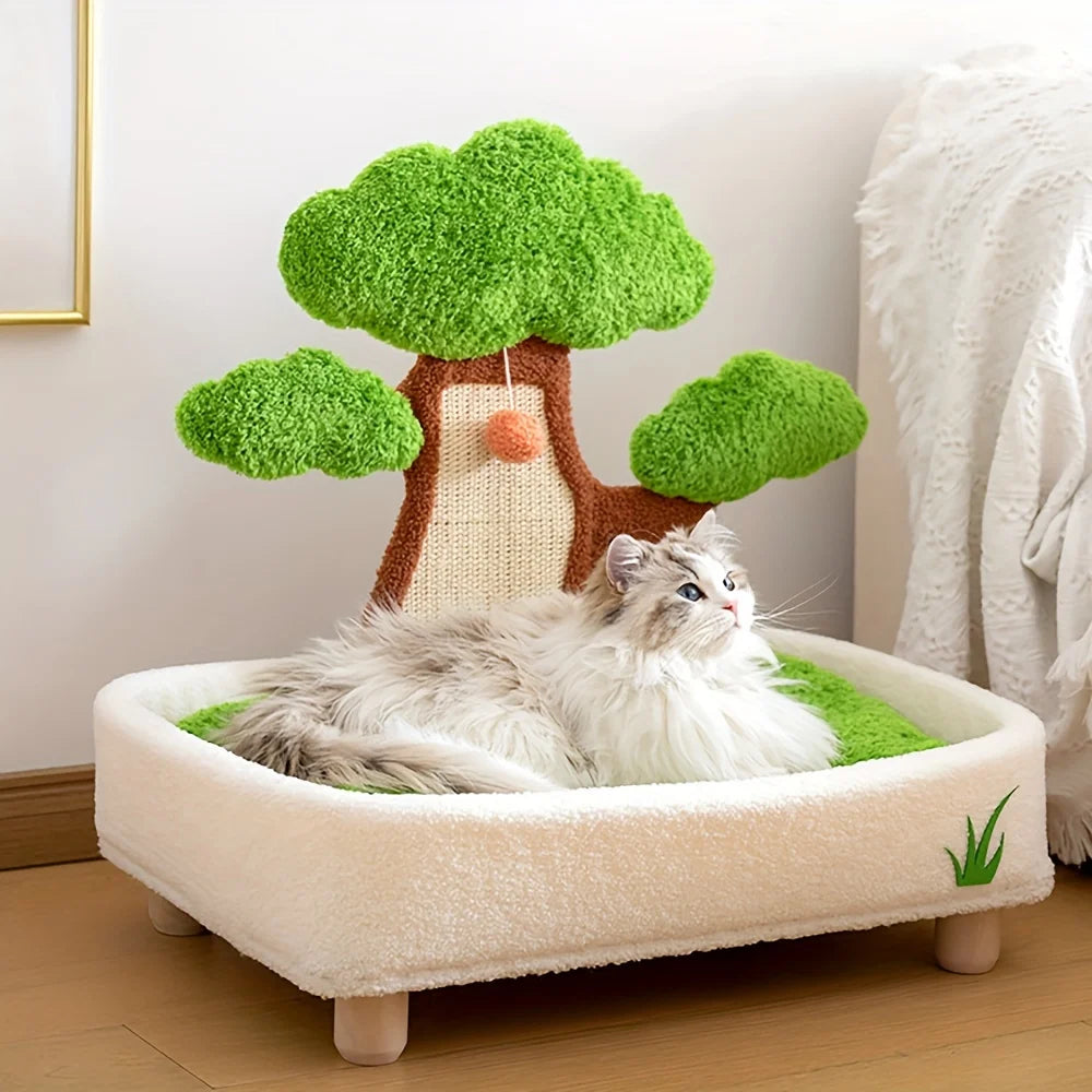 2-in-1-Katzenbett mit Kratzbrett im Tannenbaum-Design